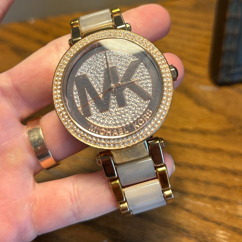Michael Kors Women's Parker Crystal Pave Logo Rose Gold Watch MK6176